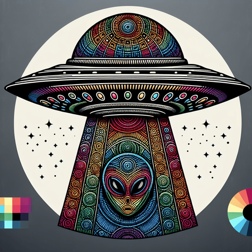 create a rainbow alien in a UFO.
Single Game Texture.  In-Game asset.  2d.  Blank background.  High contrast.  No shadows