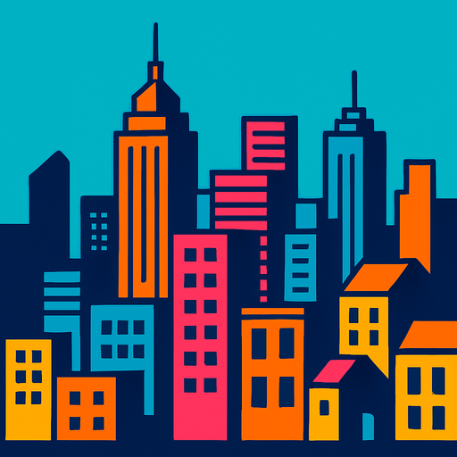 Fond d'écran ville.
In-Game asset.  2d.  High contrast.  No shadows