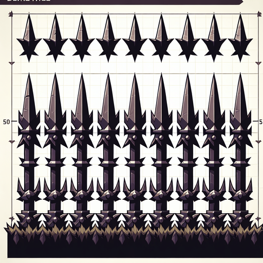 Row of Spikes. Computer Game
Single Game Texture.  In-Game asset.  2d.  Blank background.  High contrast.  No shadows