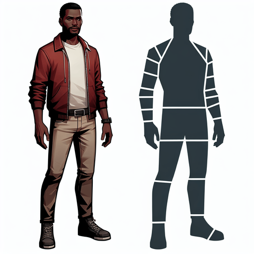 Full body human.
Single Game Texture. In-Game asset. 2d. Blank background. High contrast. No shadows.