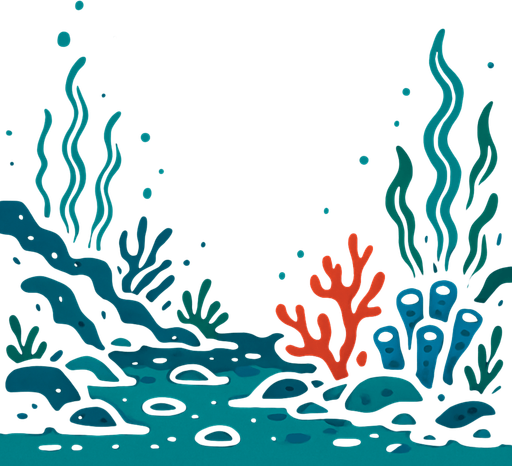 image of the bottom of the ocean, dark background.
In-Game asset.  2d.  High contrast.  No shadows