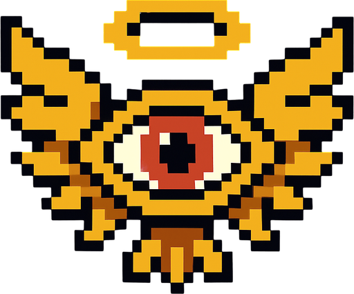 angel en forma de ojo de pixeles.
In-Game asset.  2d.  High contrast.  No shadows