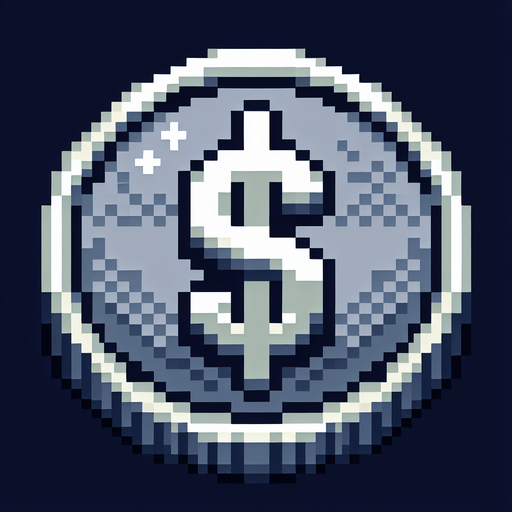 perspective of a basic silver coin with a dollar sign ‘$’....
video game sprite