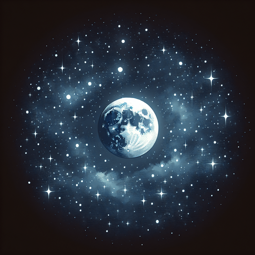 create a sky with moon and starts.
Single Game Texture.  In-Game asset.  2d.  Blank background.  High contrast.  No shadows