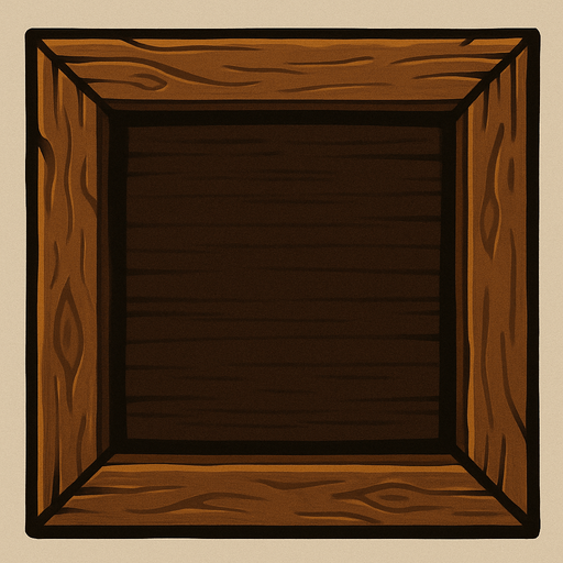 crea una caja de madera que este el medio vacio solo hacme el marco y un color de madera oscura en el centro.
In-Game asset.  2d.  High contrast.  No shadows