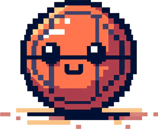 pixel art basketball with a smiley face looking left.
Single Game Texture. In-Game asset. 2d. Blank background. High contrast. No shadows.