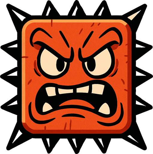 spike block with an angry face.
In-Game asset.  2d.  High contrast.  No shadows. cartoon