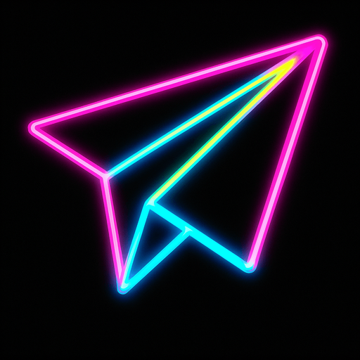 Neon paper airplane.
In-Game asset.  2d.  High contrast.  No shadows