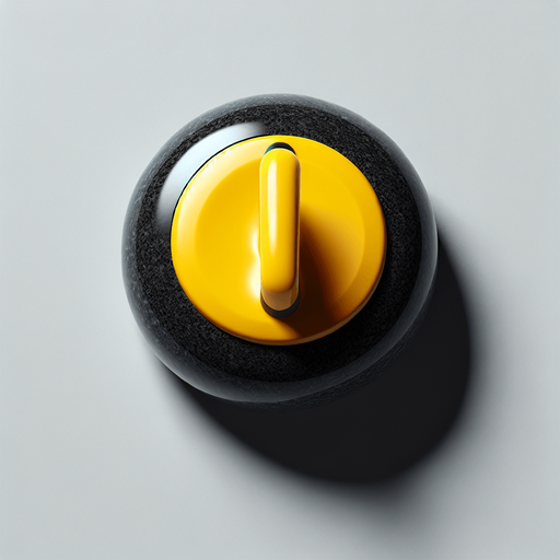 Black curlingstone with yellow top, top view.