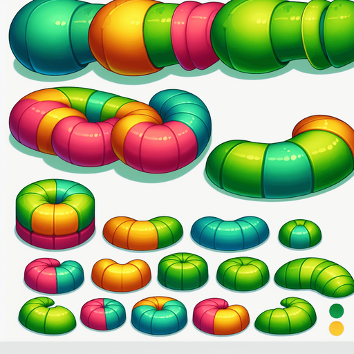 Create a smooth, round snake body segment asset that looks like part of a colorful caterpillar. Each segment should have soft edges so they appear naturally connected when placed in a line. Use a slight 3D shading or gradient to give it depth. The color should match the level theme (e.g., green for Jungle). The asset will be used repeatedly to form the whole body..
Single Game Texture.  In-Game asset.  2d.  Blank background.  High contrast.  No shadows