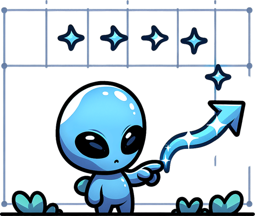 SINGLE alien  in BLUE color with GIF animation of arrows  animation with a spark at the end of the sprite animation.
Single Game Texture. In-Game asset. 2d. Blank background. High contrast. No shadows.