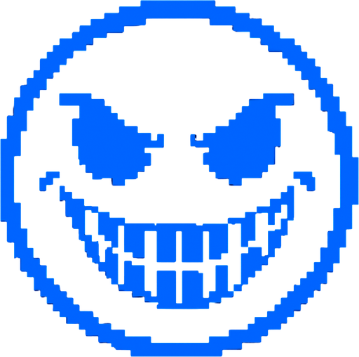 Cara sonriente malvada de color azul similar ala cara de chara se undertale.
In-Game asset.  2d.  High contrast.  No shadows
