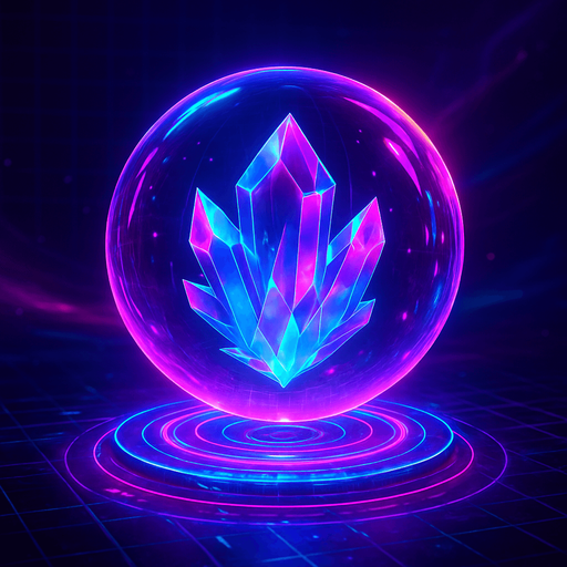 Neon cyberpunk 3d magical glowing crystal gemstone hologram orb sphere