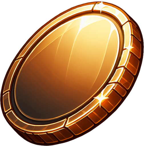 Coin.
Single Game Texture. In-Game asset. 2d. Blank background. High contrast. No shadows.