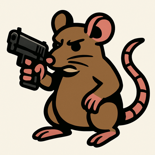 Rata con pistola.
In-Game asset.  2d.  High contrast.  No shadows