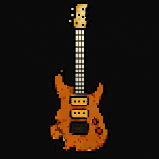 DİRTY AND BROKE guitar pixel. dik dursun
In-Game asset.  2d.  High contrast.  No shadows