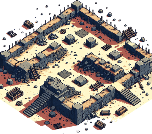 Battle ground.
Single Game Texture. In-Game asset. 2d. Blank background. High contrast. No shadows.