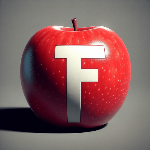 a white "F" on a red apple..
Single Game Texture. In-Game asset. 2d. Blank background. High contrast. No shadows.