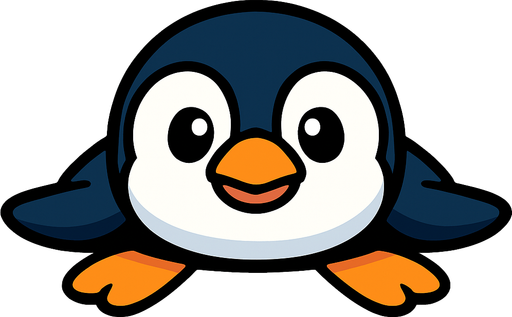 A cartoon-style penguin lying flat on its belly, facing forward with its body stretched out.
In-Game asset.  2d.  High contrast.  No shadows