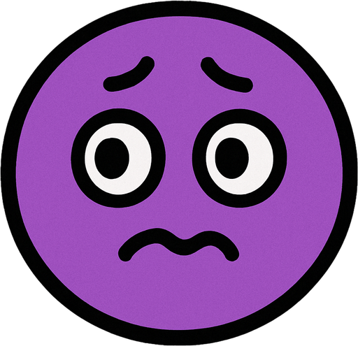 crea la imagen de una pelotita morada algo preocupada kawai y simple.
In-Game asset.  2d.  High contrast.  No shadows