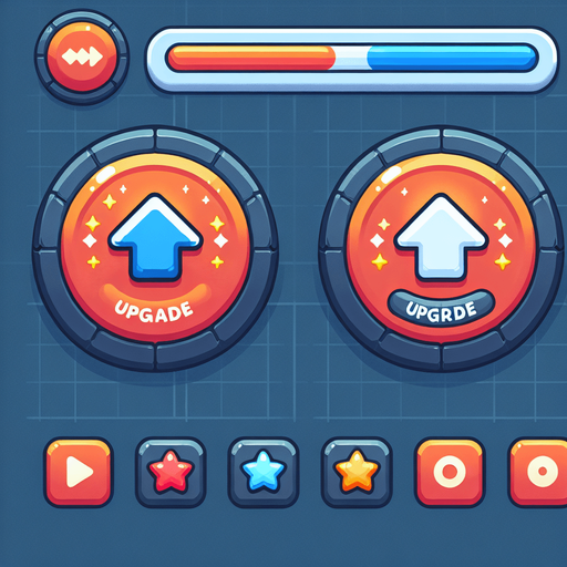Upgrade button.
Single Game Texture.  In-Game asset.  2d.  Blank background.  High contrast.  No shadows