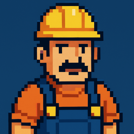 Hombre trabajador mirando a la cámara pixel art.
In-Game asset.  2d.  High contrast.  No shadows