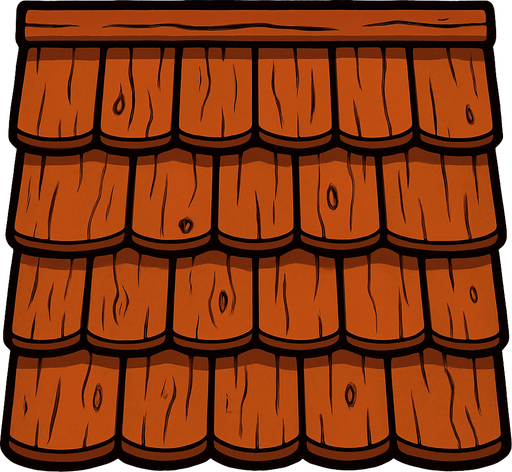 ahşap çatı ama dümdüz ekrana bakan.
In-Game asset.  2d.  High contrast.  No shadows
