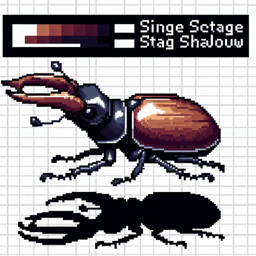 no shadow European stag beetle 8 bit chibi image stand and walk.
Single Game Texture.  In-Game asset.  2d.  Blank background.  High contrast.  No shadows