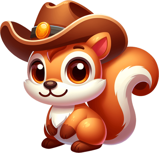 2D squirrel with cowboy hat.
Single Game Texture.  In-Game asset.  2d.  High contrast.  No shadows