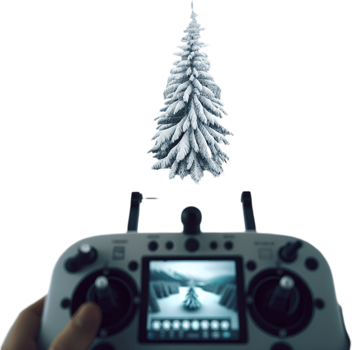 Photorealistic pinetree covered by snow, drone view
