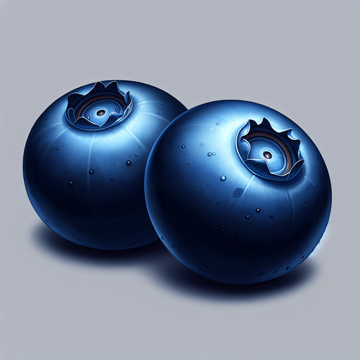 A couple of blueberries.
Single Game Texture. In-Game asset. 2d. Blank background. High contrast. No shadows.