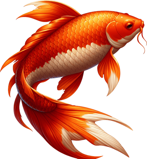 A realistic koyfish swiming to the right.
Single Game Texture. In-Game asset. 2d. Blank background. High contrast. No shadows.