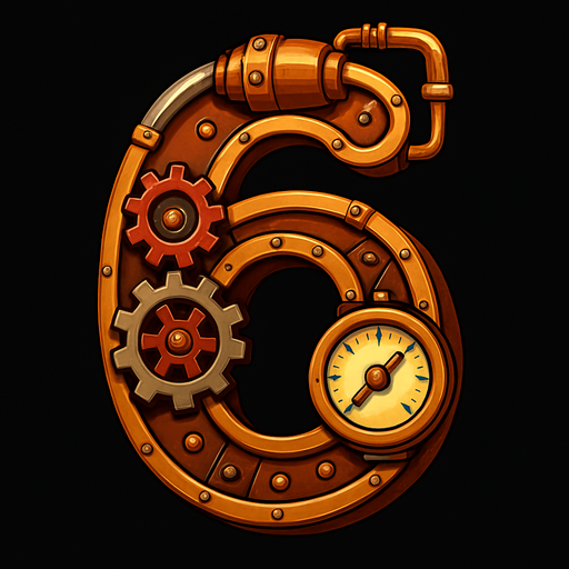 numero 6 en estilo steampunk.
In-Game asset.  2d.  High contrast.  No shadows