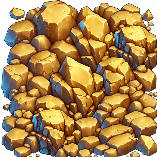 gold rocks.
Single Game Texture. In-Game asset. 2d. Blank background. High contrast. No shadows.