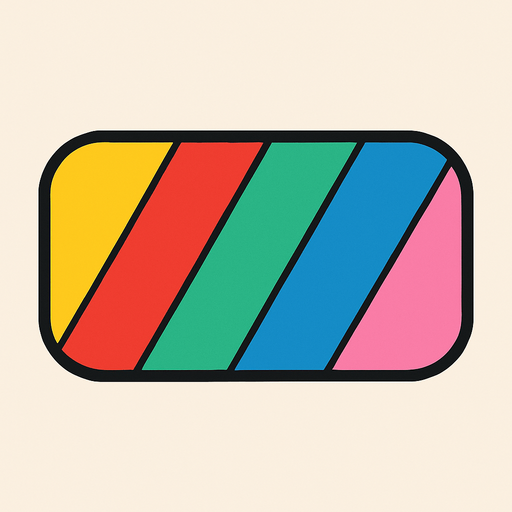 Crea un rectángulo para asset de botón. Debe ser: color amarillo, rojo, verde, azul, gris, rosa dispuestos en forma diagonal irregular por el rectángulo.
Los colores deben ser planos, y los bordes redondeados.
In-Game asset.  2d.  High contrast.  No shadows. anime. simple