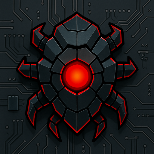 topdown view, robust digital virus, armored segments, red glowing core, strong angular shape, protective shell feel, minimal circuit accents, fits motherboard environment.
In-Game asset.  2d.  High contrast.  No shadows