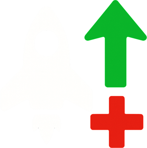 Symbol for spaceship health increase with green arrow pointing up and red plus.
In-Game asset.  2d.  High contrast.  No shadows