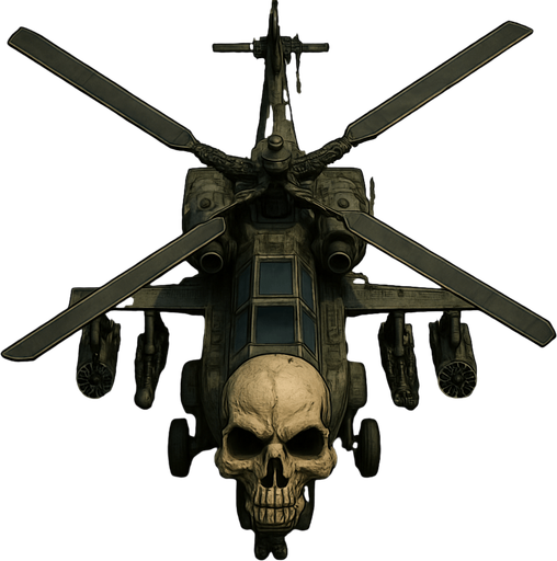 Combat space helicopter skull tip top view.