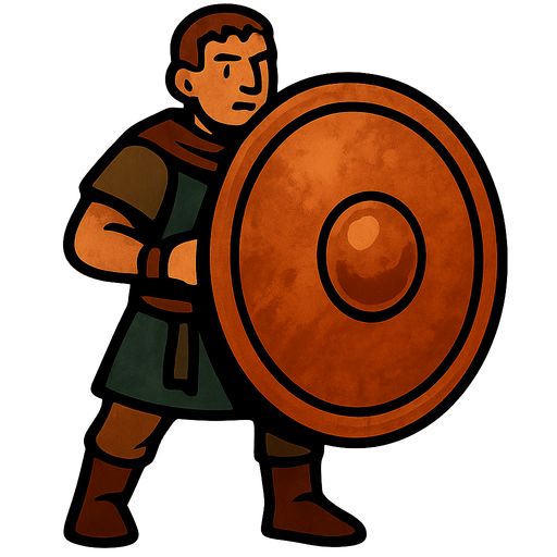 Human with a big Copper shield.
In-Game asset.  2d.  High contrast.  No shadows