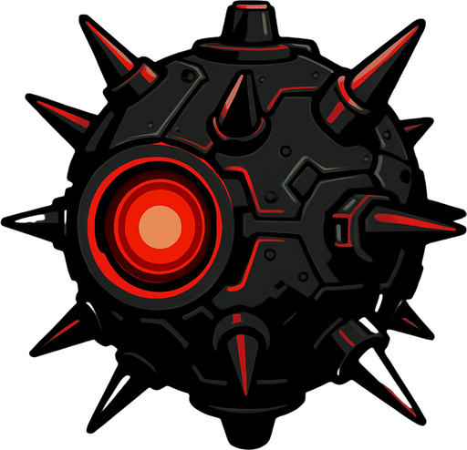 sci fi floating war mine with red light
In-Game asset.  2d.  High contrast.  No shadows
