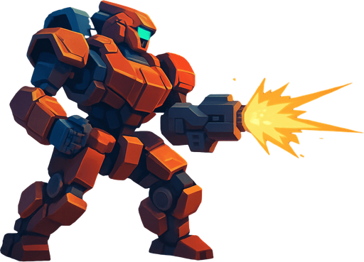 Fullscreen modern App Store landscape banner, 16:9, high definition, for a game titled "Mech Arena Battle" and with the description "Control a powerful mech in arena combat, fighting waves of enemy robots while dodging attacks and collecting power-ups to survive as long as possible.". No text on banner!