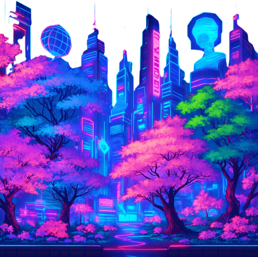 Neon cyberpunk anime city skyline futuristic holograms