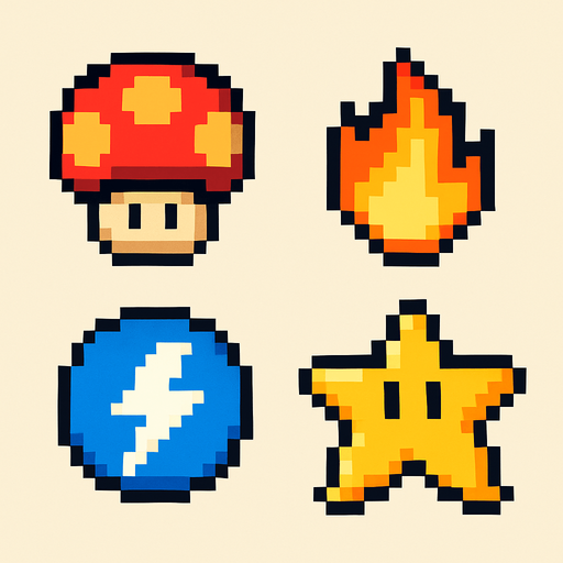 Power-up emojis yap 2d pixel.
In-Game asset.  2d.  High contrast.  No shadows