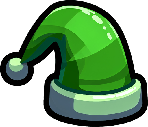 A long green stocking hat. Side profile. Cartoon..
Single Game Texture.  In-Game asset.  2d.  Blank background.  High contrast.  No shadows