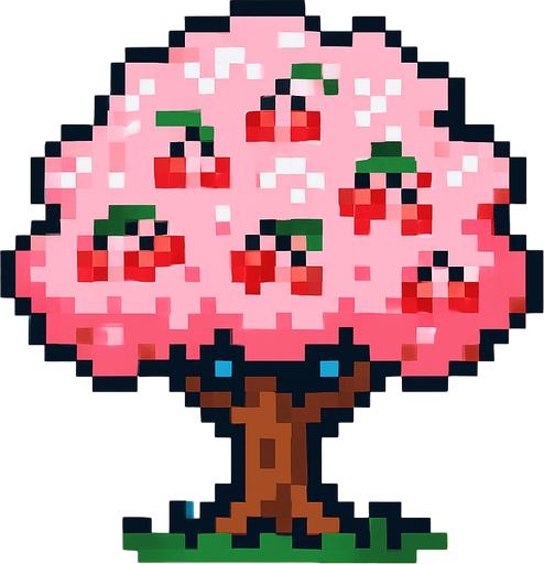 Cherry tree 8 bit.
In-Game asset.  2d.  High contrast.  No shadows