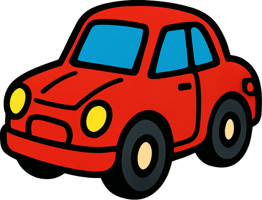 A red toy car.
In-Game asset.  2d.  High contrast.  No shadows
