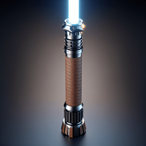 standing Lightsaber handle with led light and brown grip in vertically view.