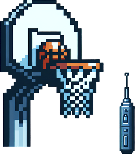 pixel art, an basketball hoop seen from the side..
Blank background. High contrast. No shadows.