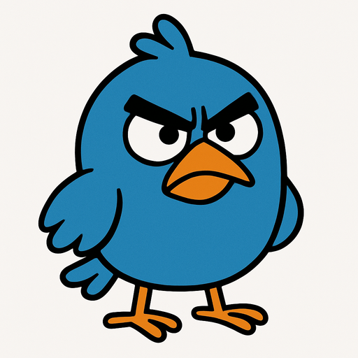 angry blue bird.
no shadow. cartoon. simple. minimalisitc. animated