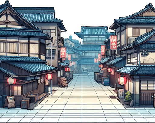 变成日本街道.
Single Game Texture. In-Game asset. 2d. Blank background. High contrast. No shadows.